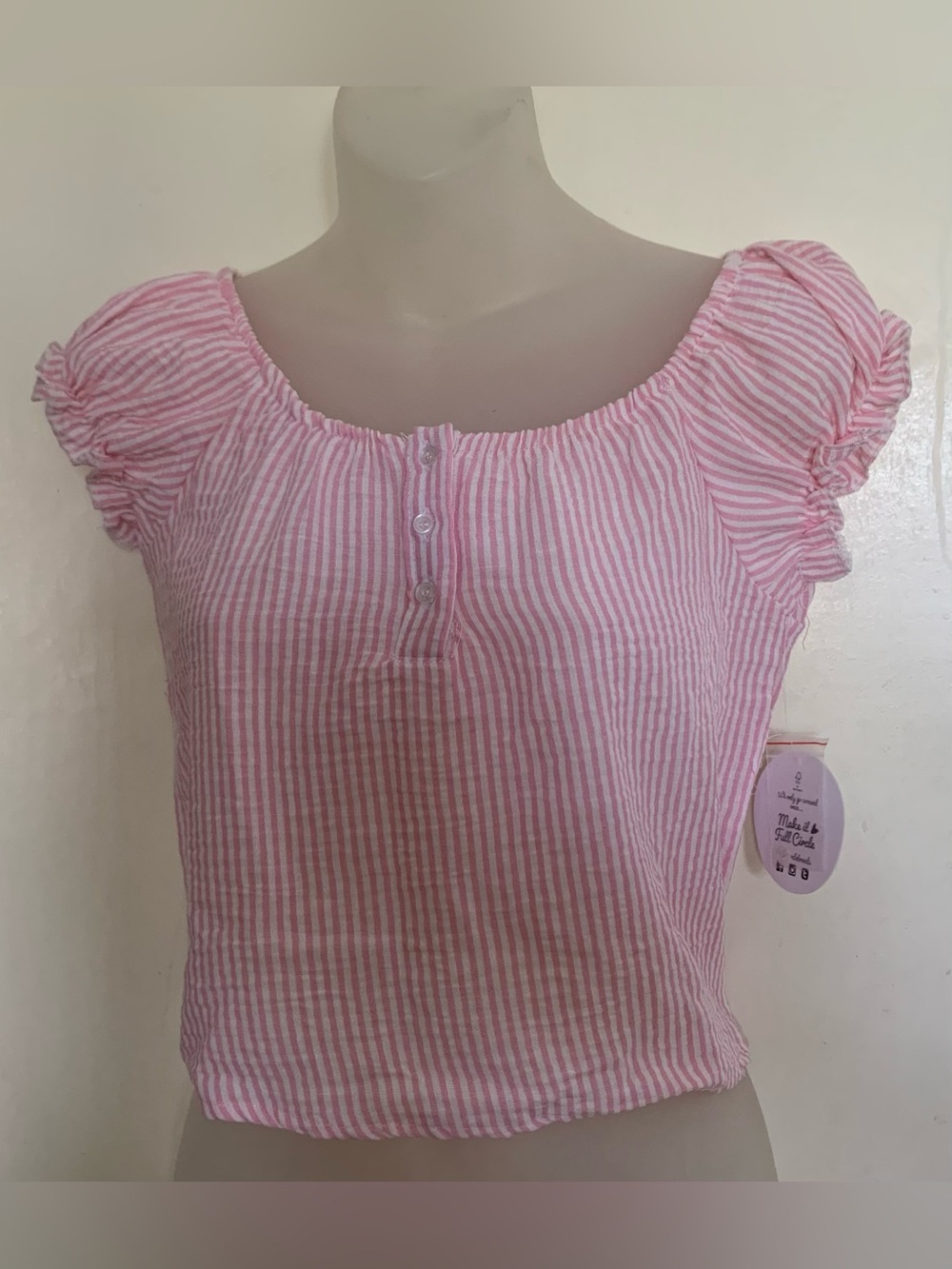 Jolie & Joy Pink & White Striped Crop Shirt Top NWT Size M